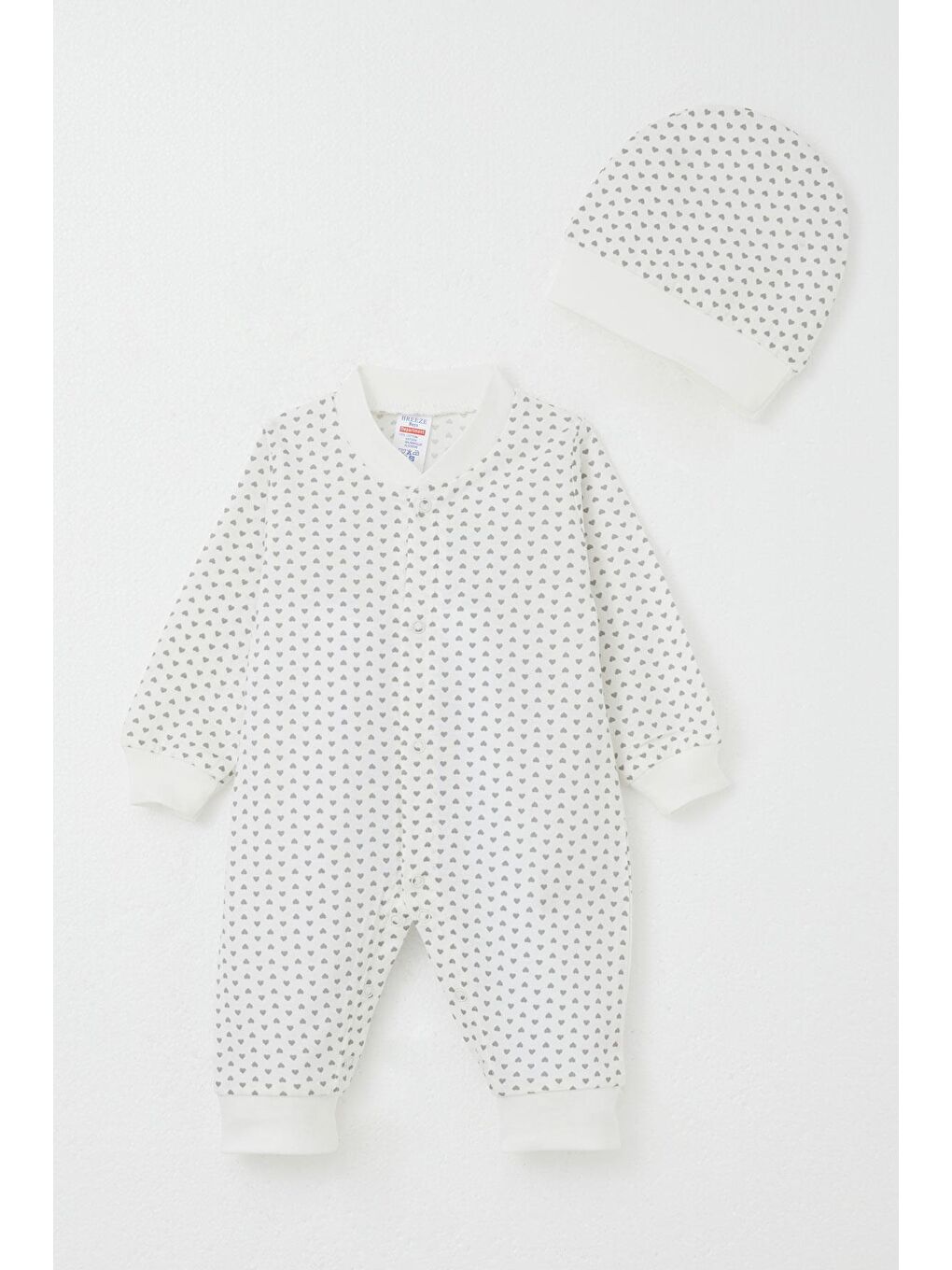 Kız Bebek Tulum Minik Kalp Desenli Beyaz (0-6 Ay)