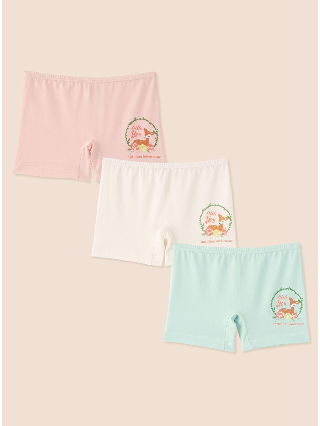 Ekru Kız Çocuk Organik Pamuklu Elastanlı Boxer Little You 6 lı Paket