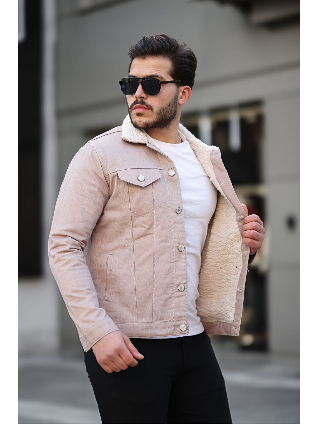 Erkek Trend Kışlık Içi Kürklü Jean Ceket Bej-1