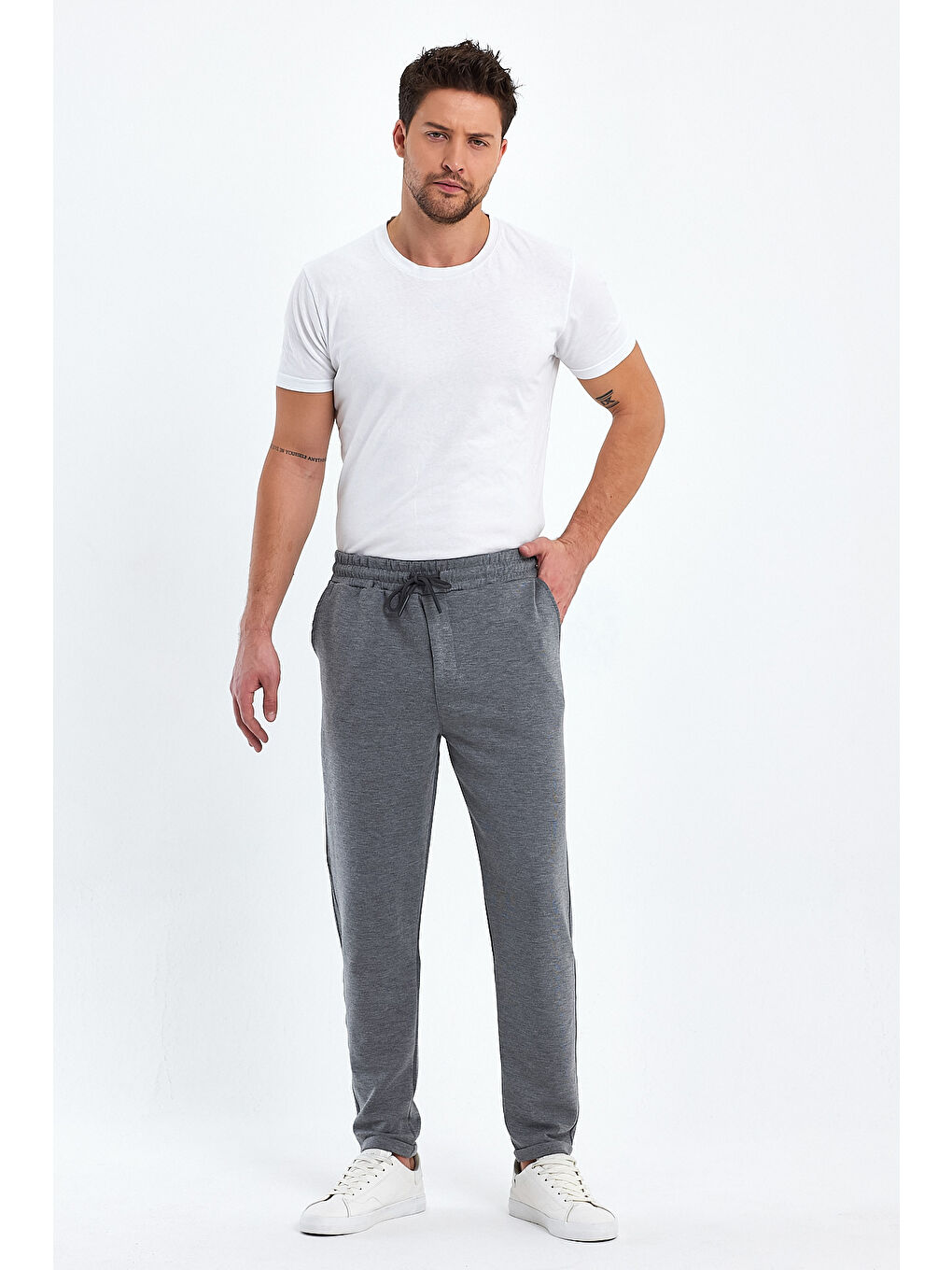 Gri Duble Paça Erkek Eşofman Altı-1