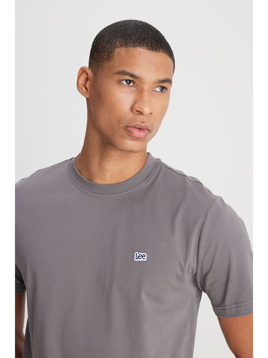 Regular Fit Normal Kesim Bisiklet Yaka %100 Pamuk Antrasit Tişört-3