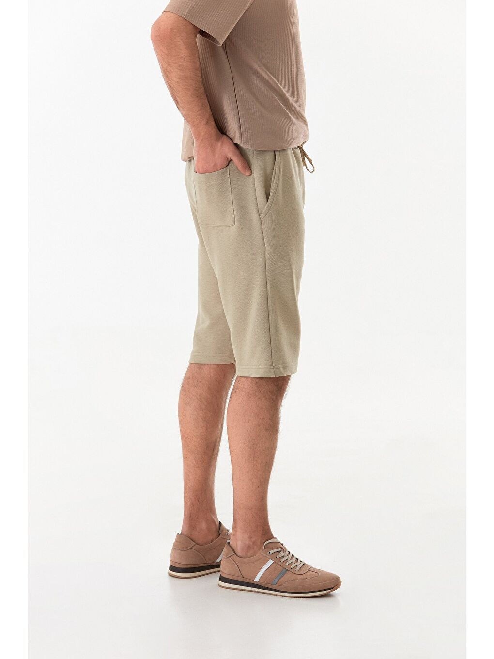 Haki Beli Bağlamalı Cepli Şort-3