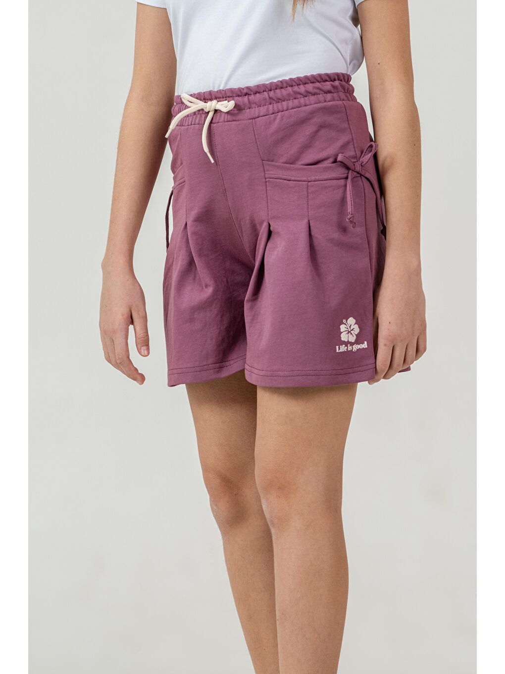 Pembe Life İs Good Baskılı Cepler Fiyonklu Kız Çocuk Şort-3