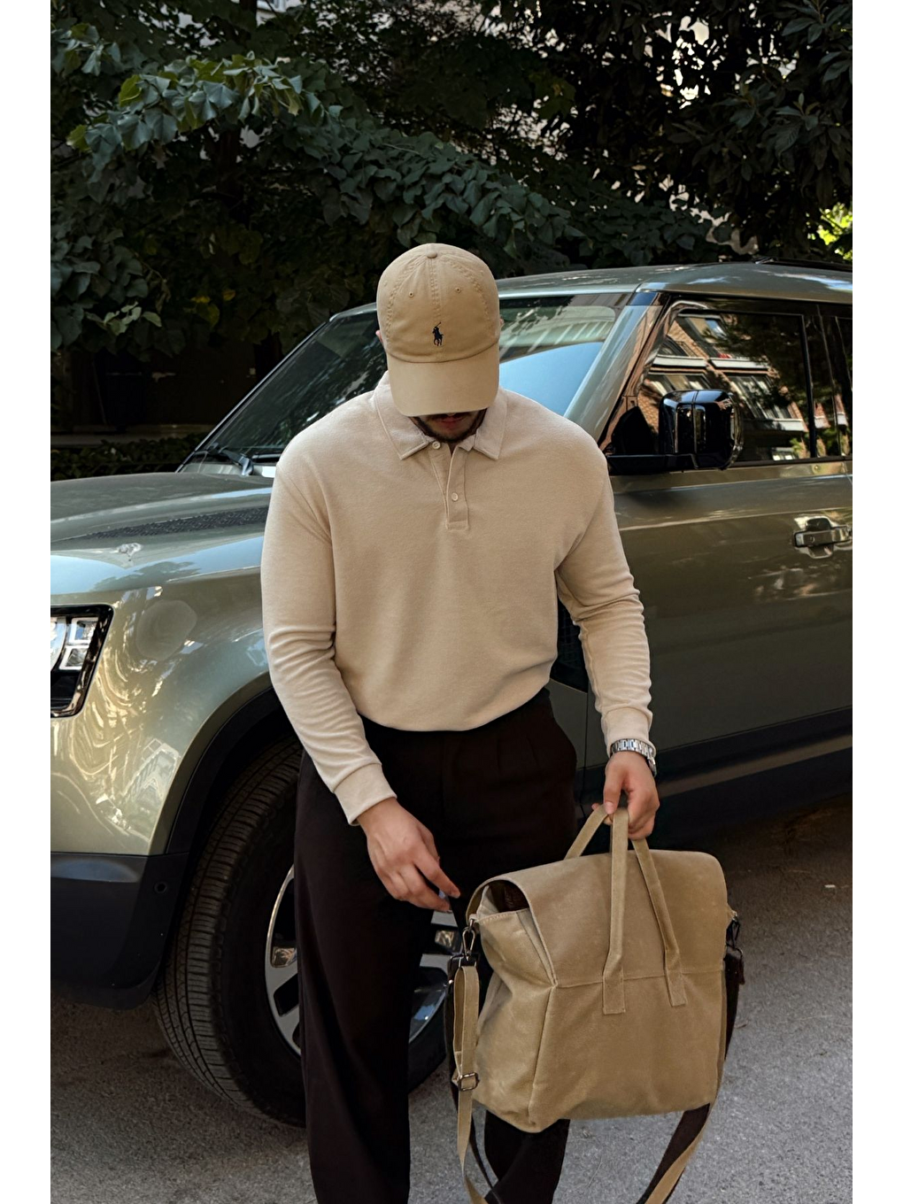 Bej Cali Erkek Regular Fit Polo Yaka Uzun Kollu Sweatshirt Tişört-3