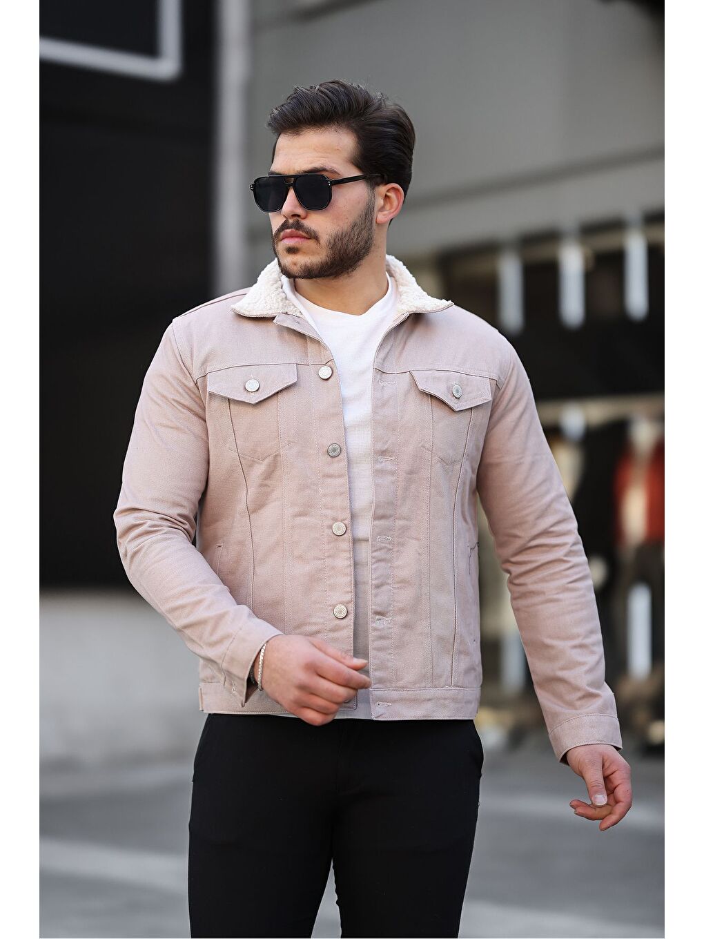 Erkek Trend Kışlık Içi Kürklü Jean Ceket Bej-2