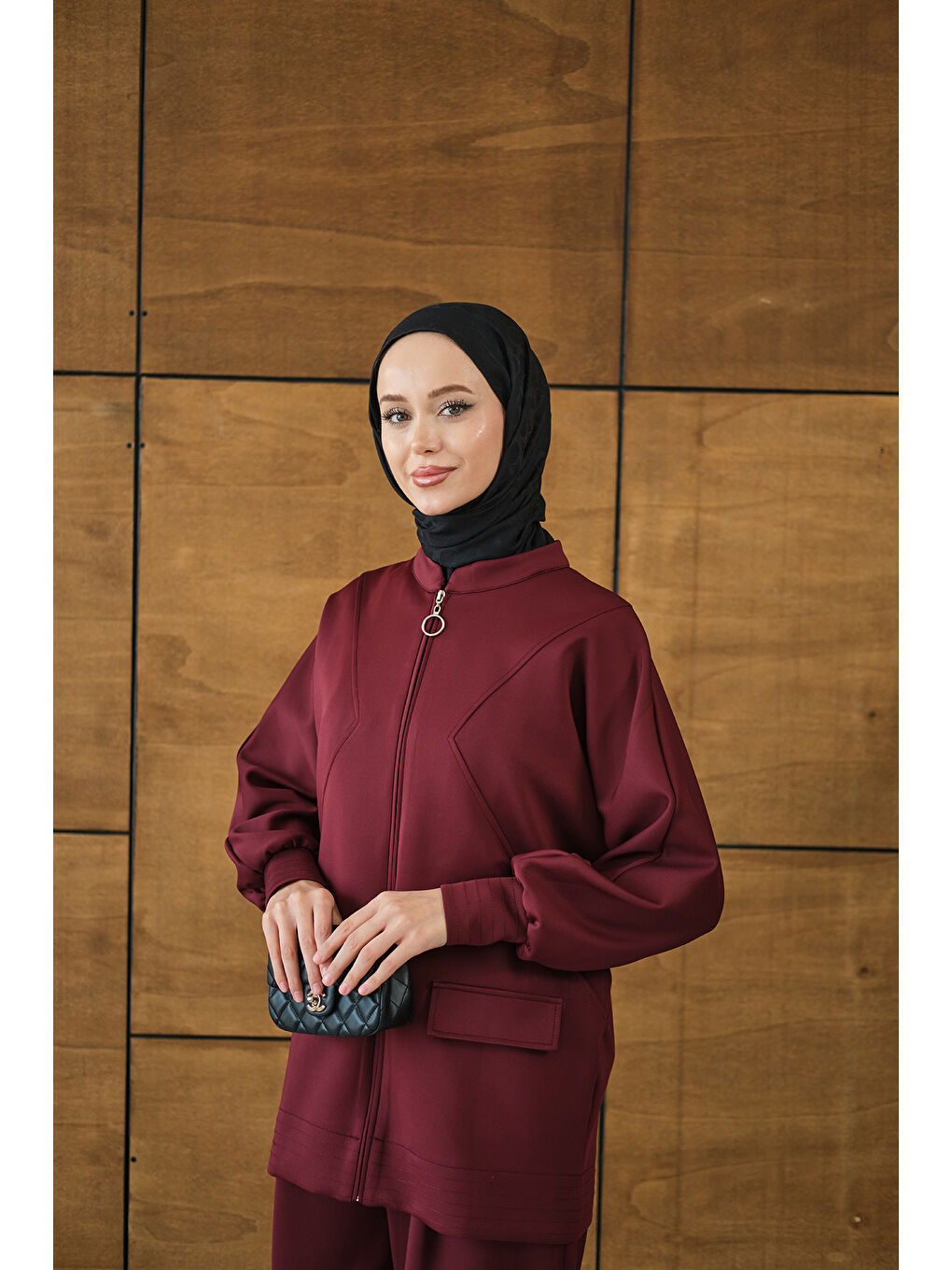 Kadın Fermuarlı İkili Takım Bordo-1