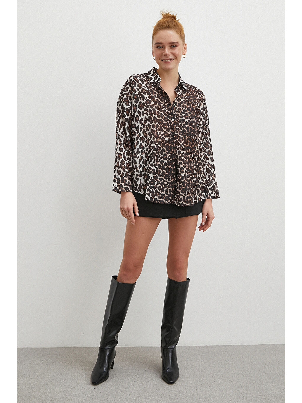 Leopar Desen Gömlek Siyah-1