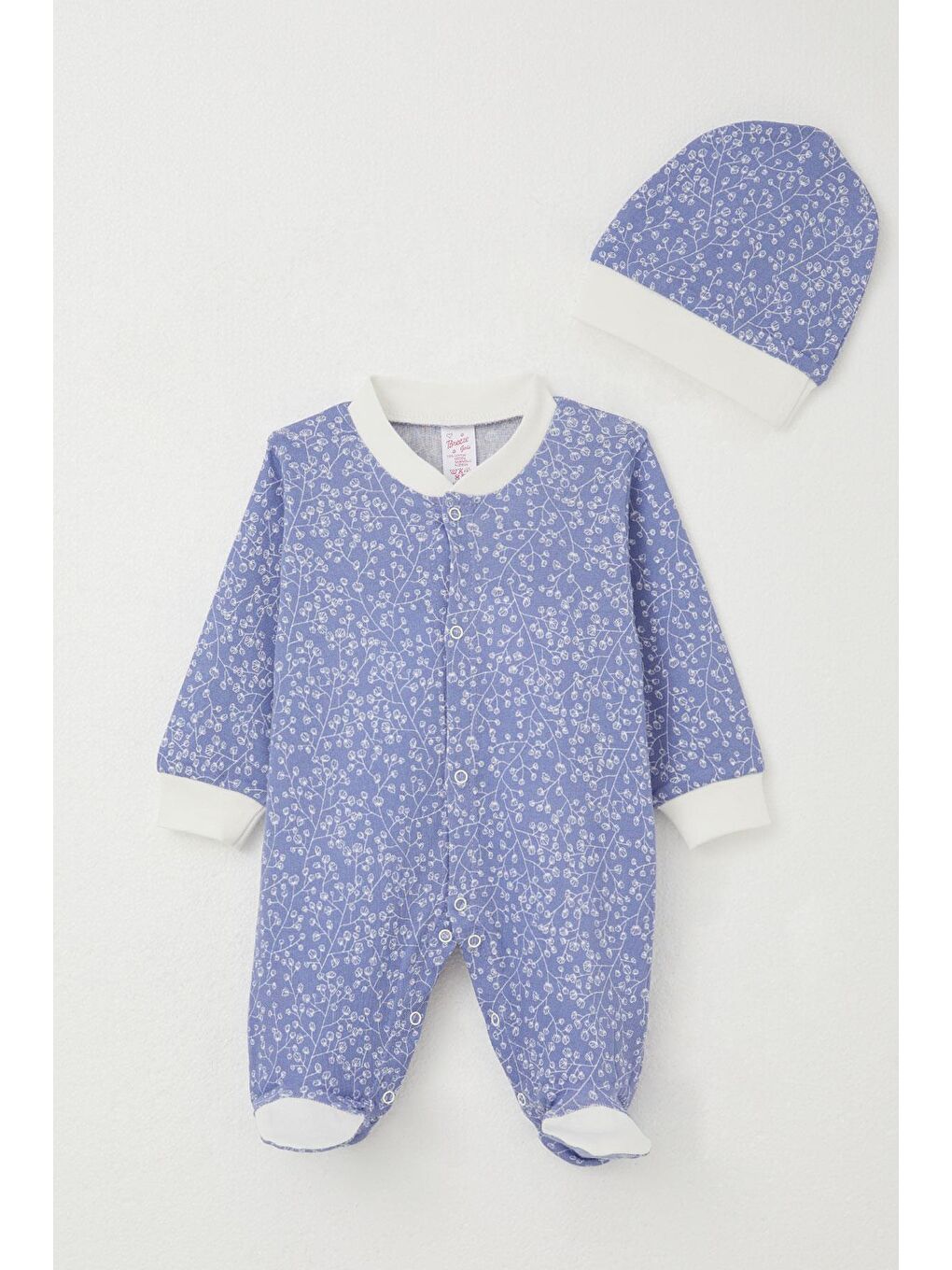 Kız Bebek Patikli Tulum Çiçek Desenli Mavi (0-6 Ay)