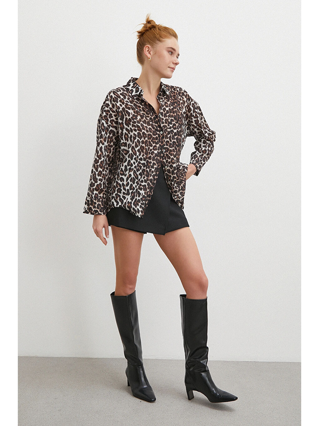 Leopar Desen Gömlek Siyah-2