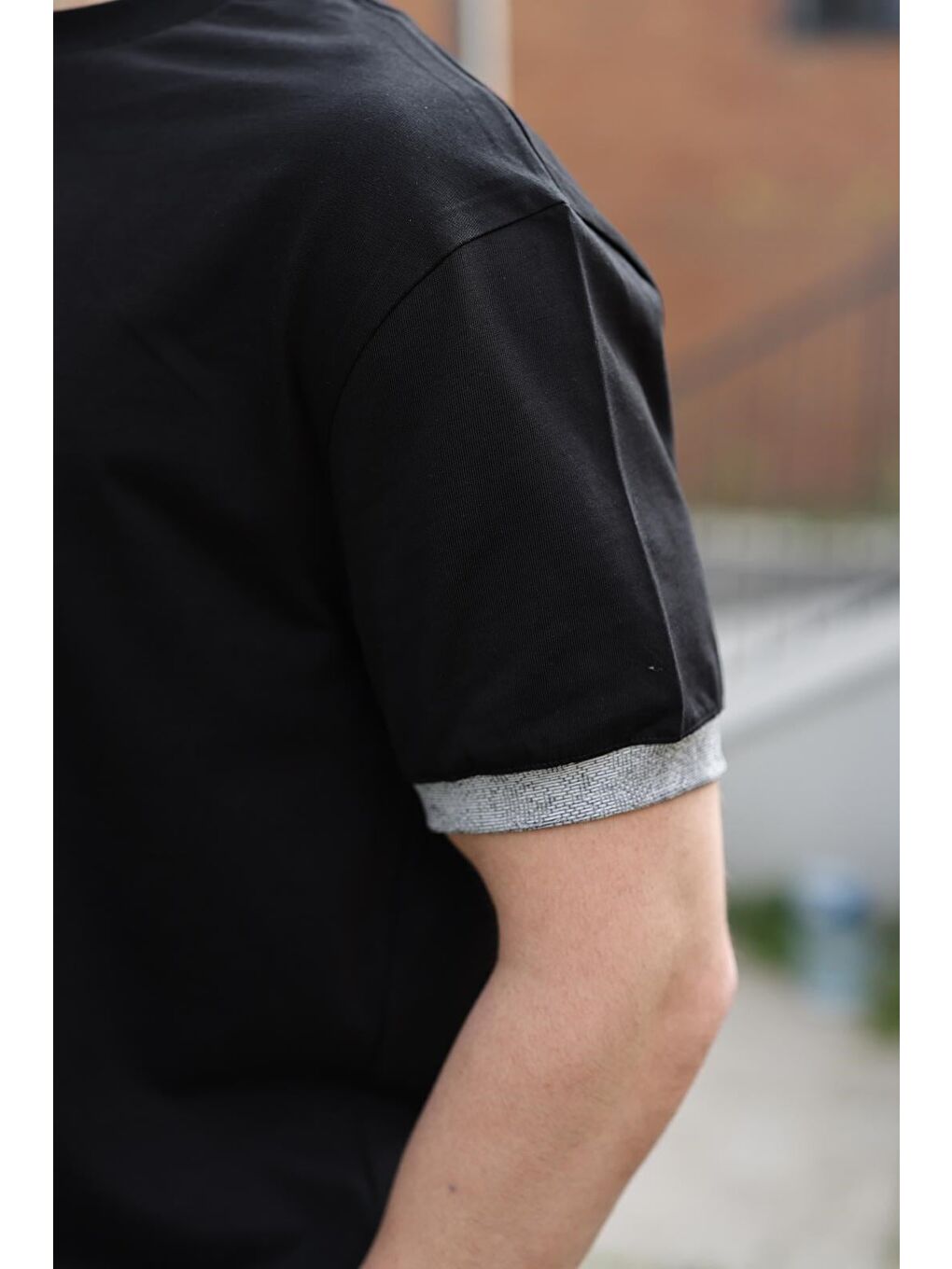 Siyah %100 Pamuklu Bisiklet Yaka Şort Tişört Takım E7359-2