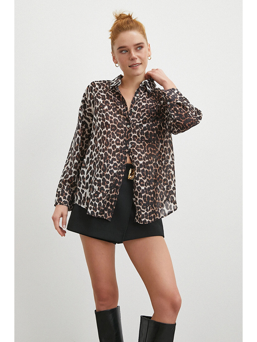 Leopar Desen Gömlek Siyah-3