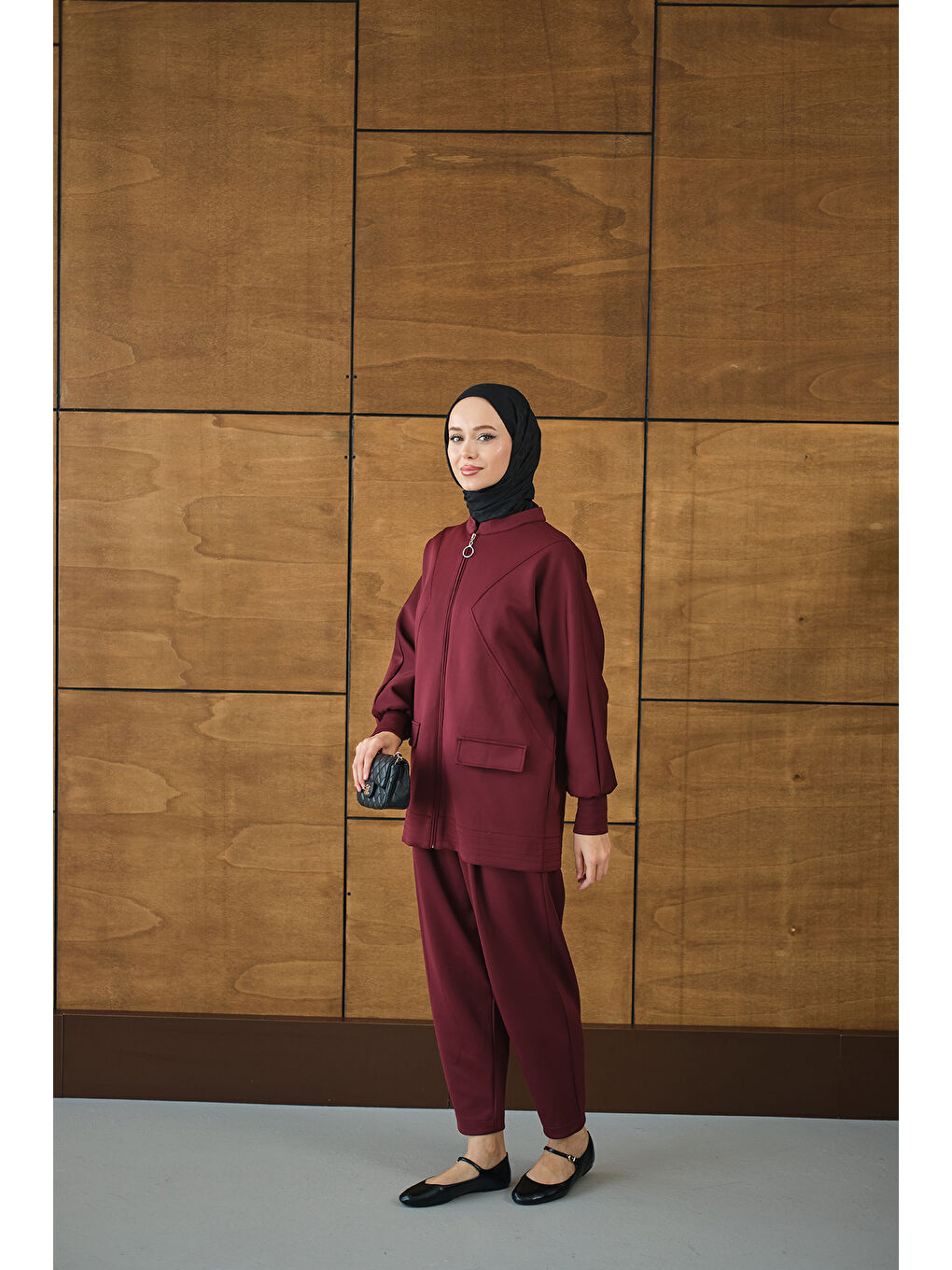 Kadın Fermuarlı İkili Takım Bordo-2