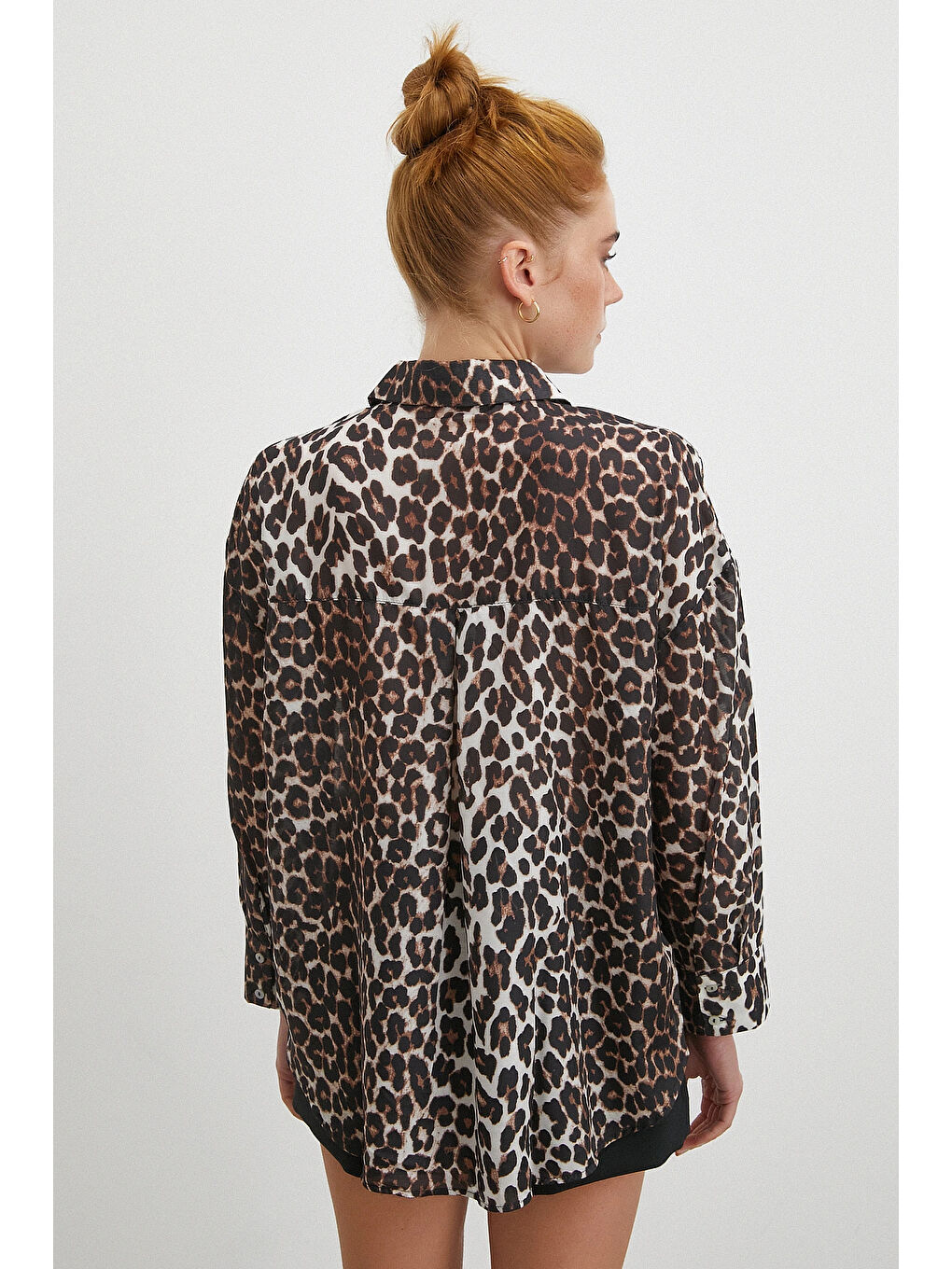 Leopar Desen Gömlek Siyah-5