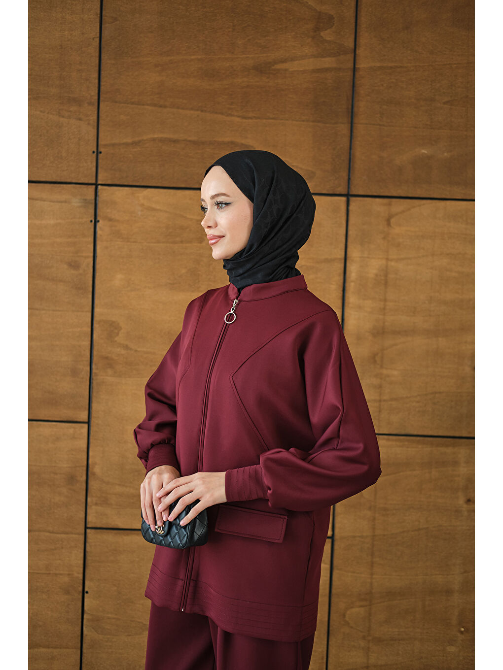 Kadın Fermuarlı İkili Takım Bordo-3