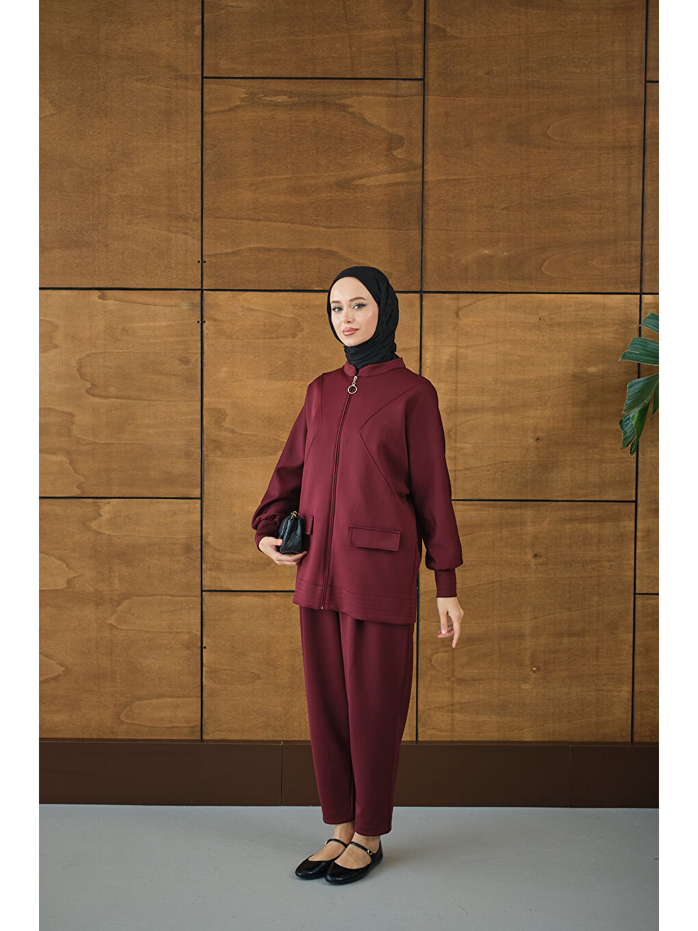 Kadın Fermuarlı İkili Takım Bordo-4