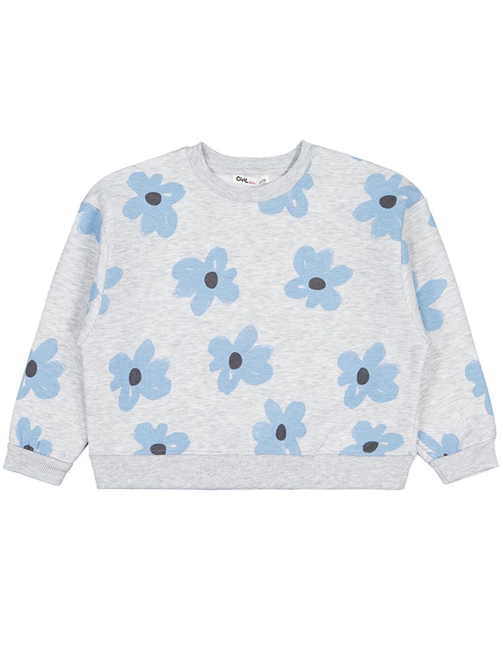 Girls Çiçek Baskılı 6-9 Yaş Sweatshirt - Gri 9-10 Yaş