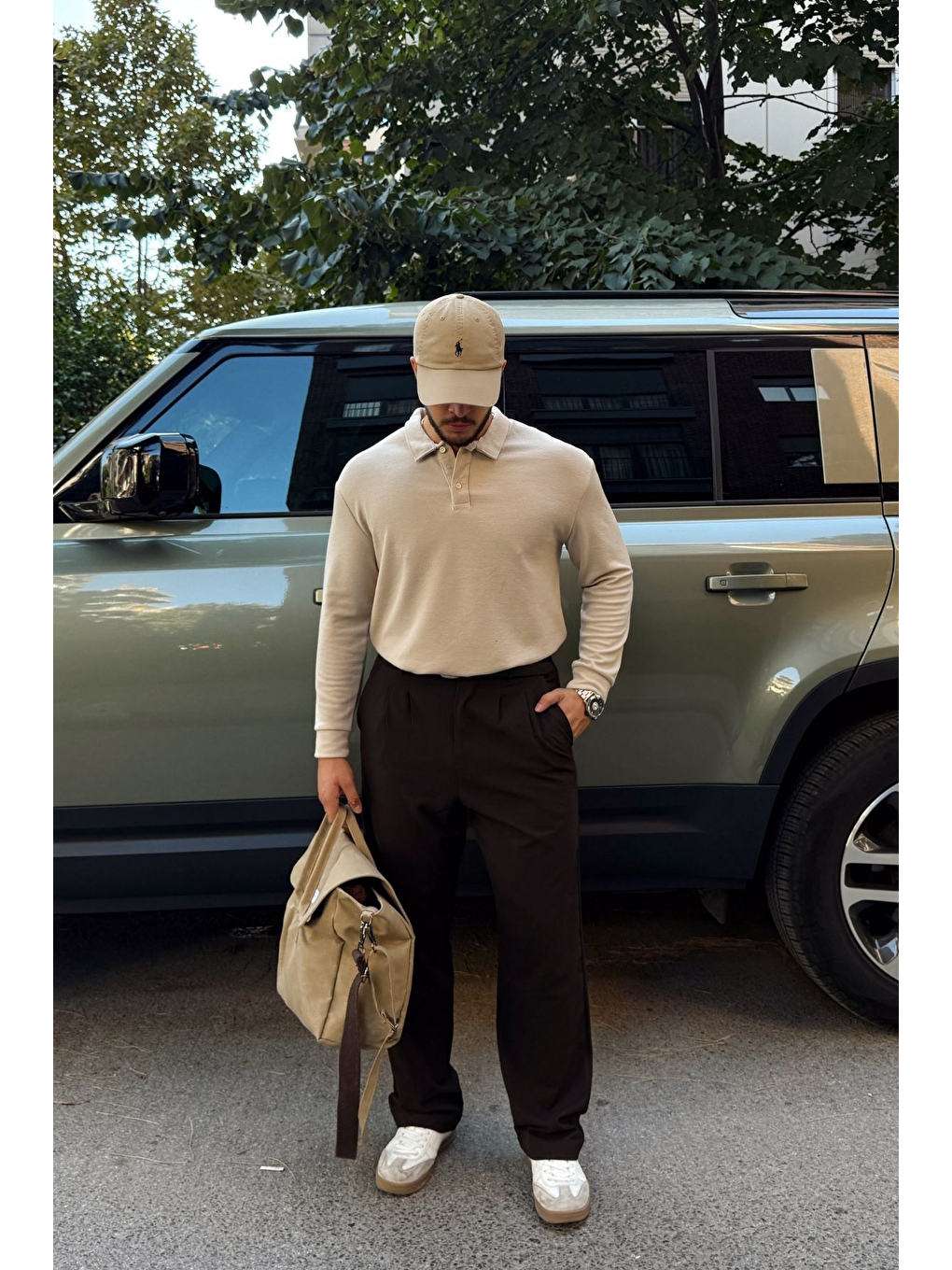 Bej Cali Erkek Regular Fit Polo Yaka Uzun Kollu Sweatshirt Tişört-6