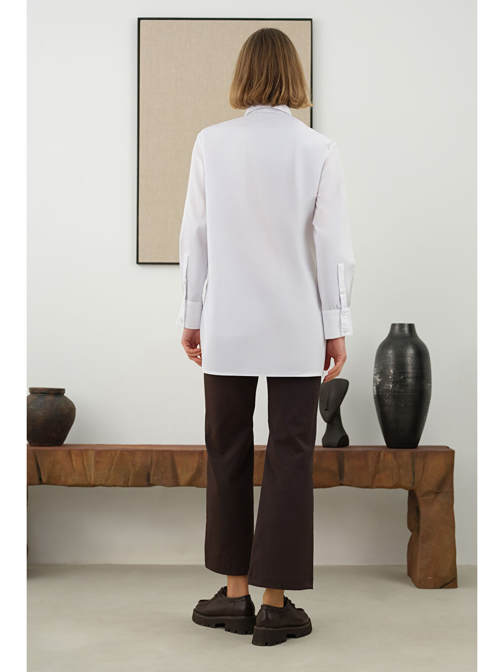 Asimetrik Patlı Gömlek Beyaz-4