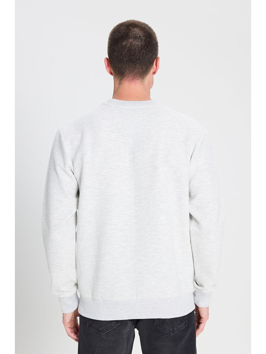 Regular Fit Normal Kesim Bisiklet Yaka Gri Melanj Sweatshirt-4