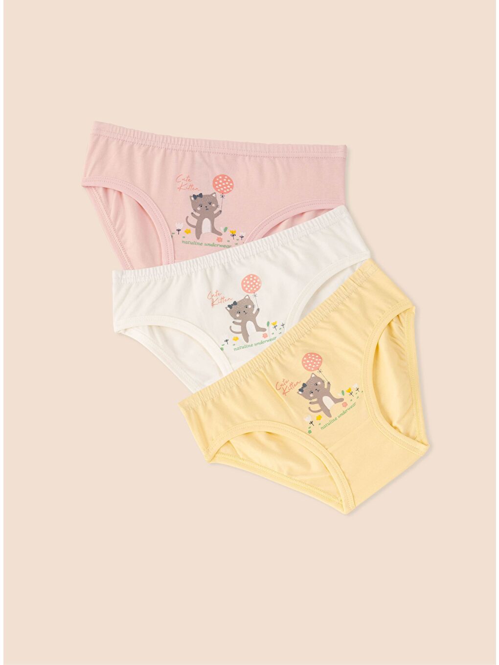 Pembe Kız Çocuk Organik Pamuklu Elastanlı Külot Cute Kitten 6 lı Paket