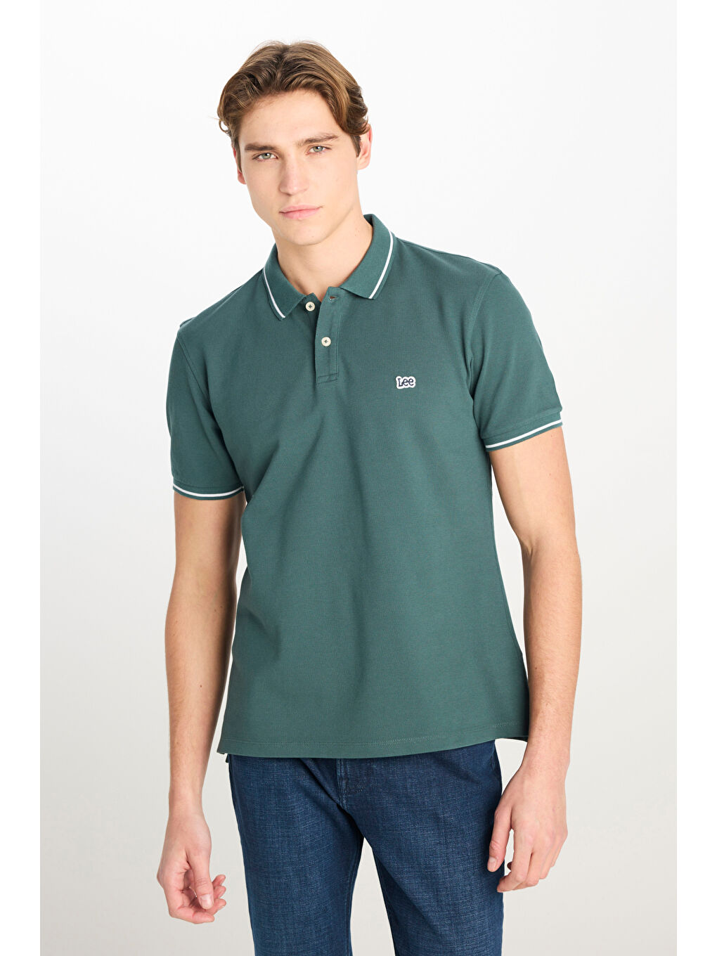 %100 Pamuk Regular Fit Normal Kesim Yeşil Polo Yaka Tişört