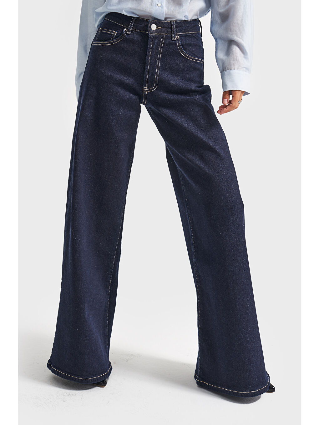 Kadın İndigo Renk 7w5-50 LYL36 Palazzo Fit Esnek Kumaş İç Boy 80cm Denim Jean