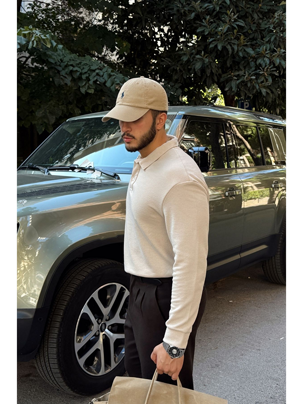 Bej Cali Erkek Regular Fit Polo Yaka Uzun Kollu Sweatshirt Tişört-7