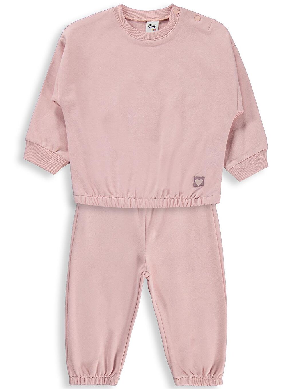 Baby Kız Bebek Düz Basic Kalpli 6-18 Ay Takım - Pembe