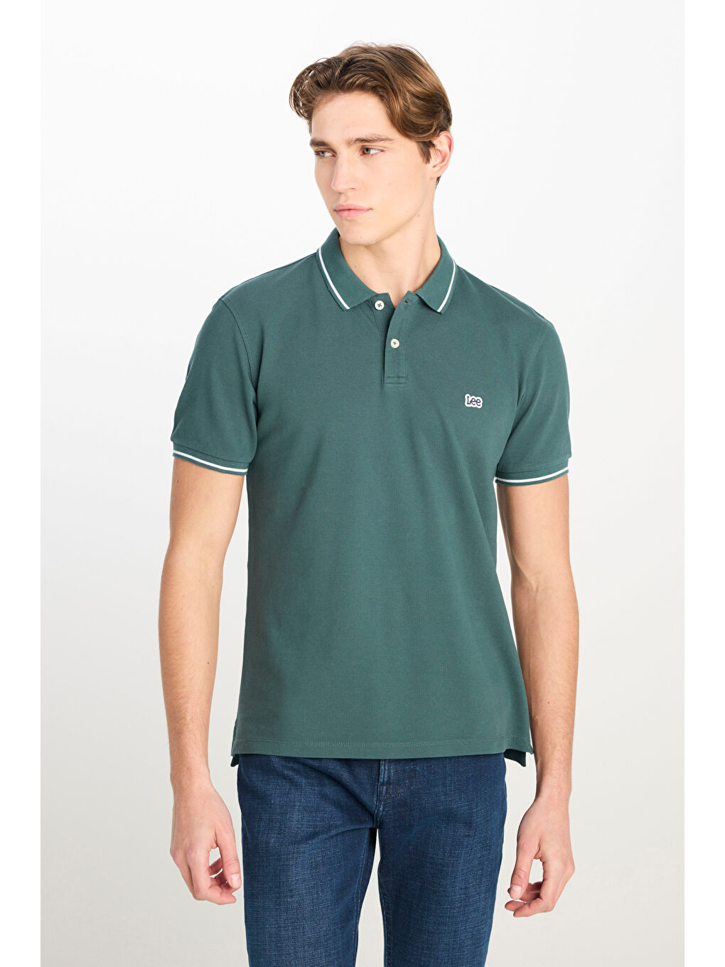 %100 Pamuk Regular Fit Normal Kesim Yeşil Polo Yaka Tişört-1