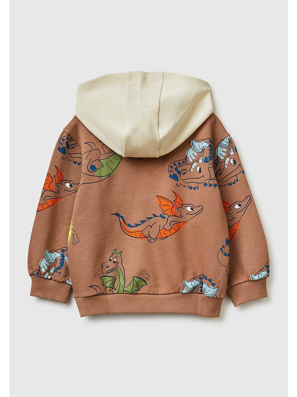 Erkek Çocuk Kahverengi Tamamı Desenli Logo Etiketli Bol Kalıp Kapüşonlu Sweatshirt-1