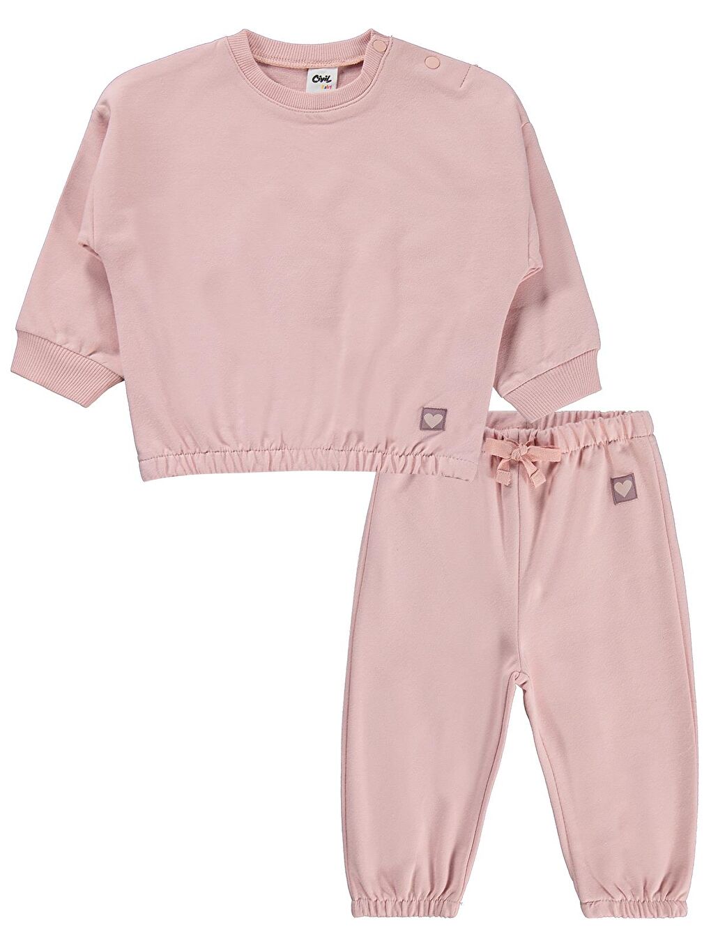 Baby Kız Bebek Düz Basic Kalpli 6-18 Ay Takım - Pembe-2