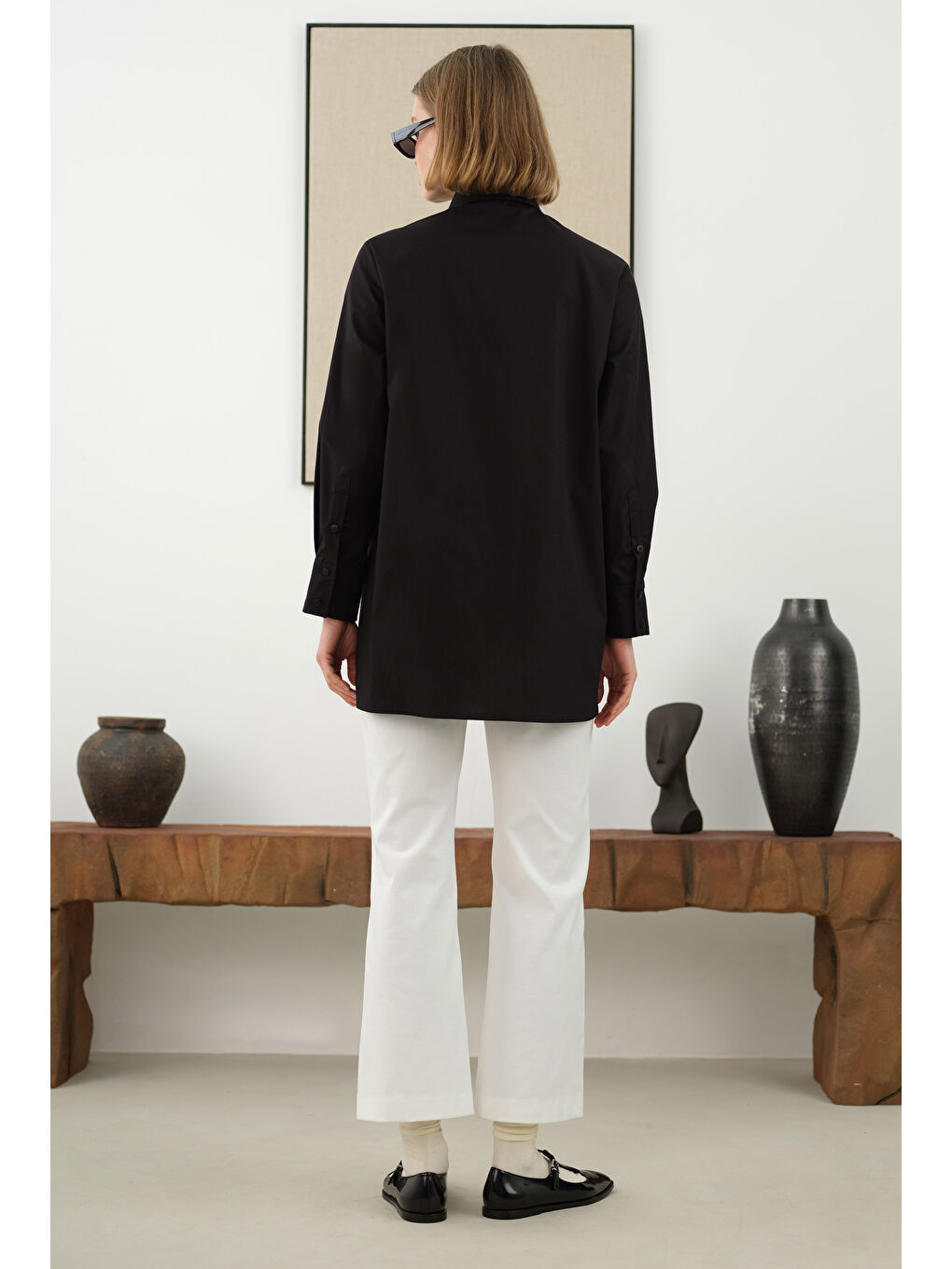 Asimetrik Patlı Gömlek Siyah-3