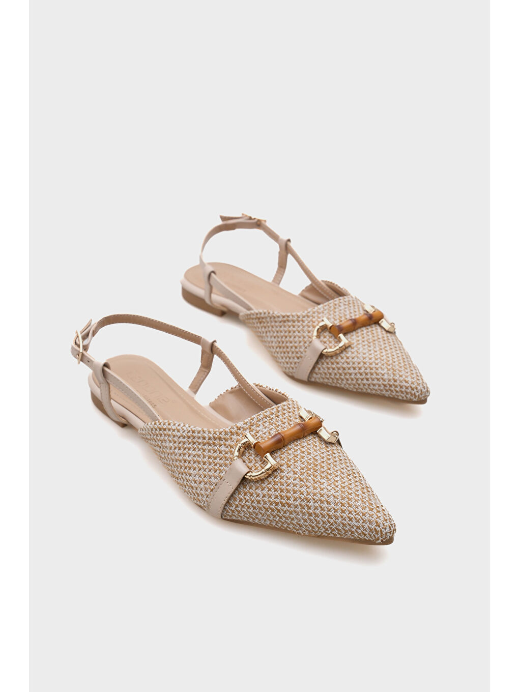 Bej Aria Hasır Ahşap Tokalı Kadın Babet