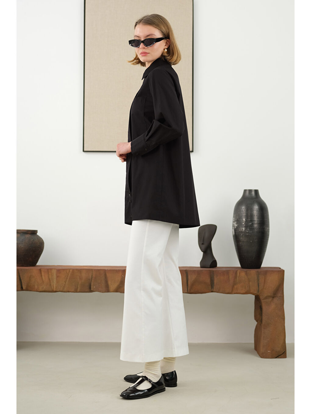 Asimetrik Patlı Gömlek Siyah-4