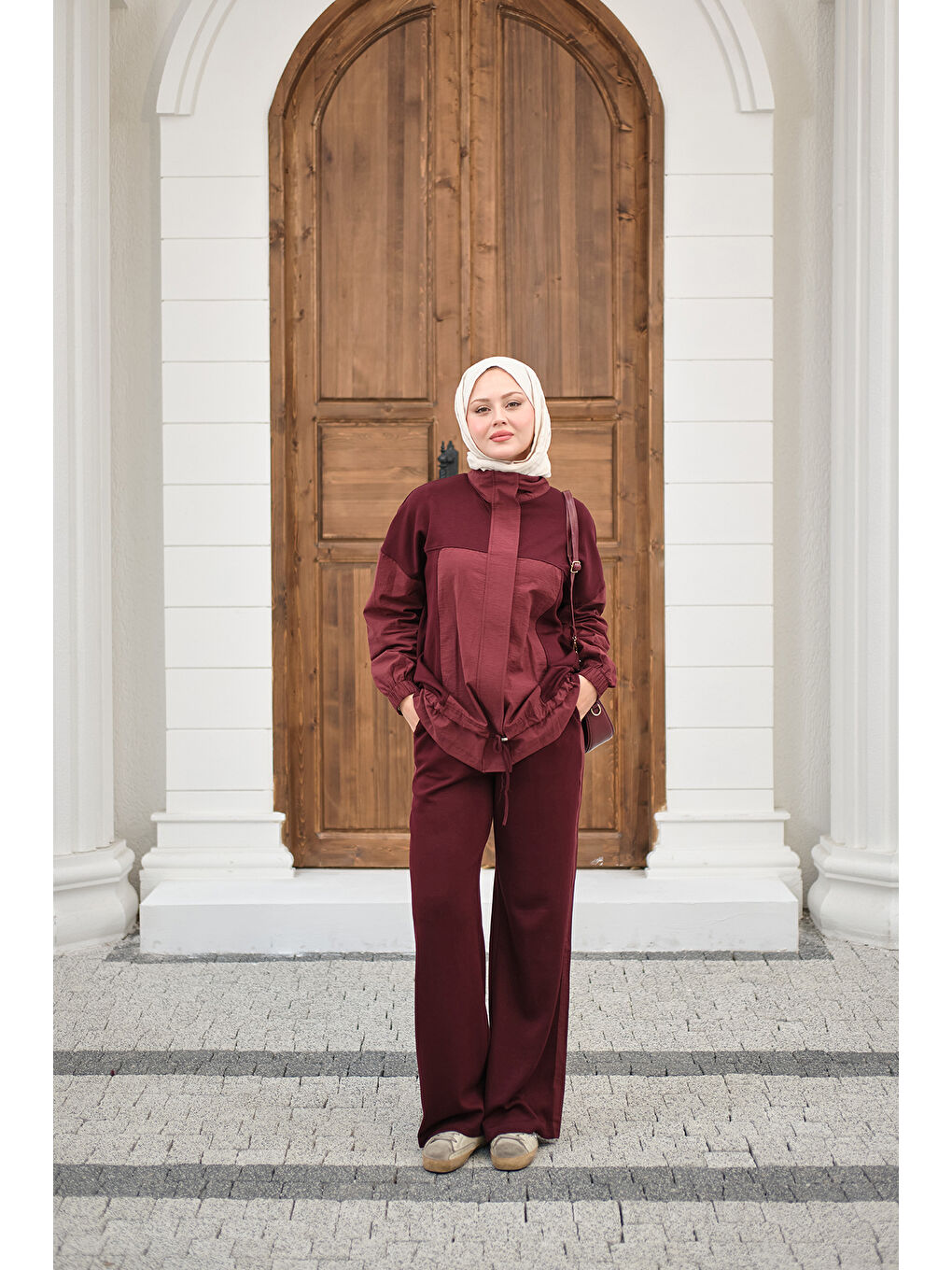 Kadın Garni Detaylı Bağcıklı Takım Bordo-2