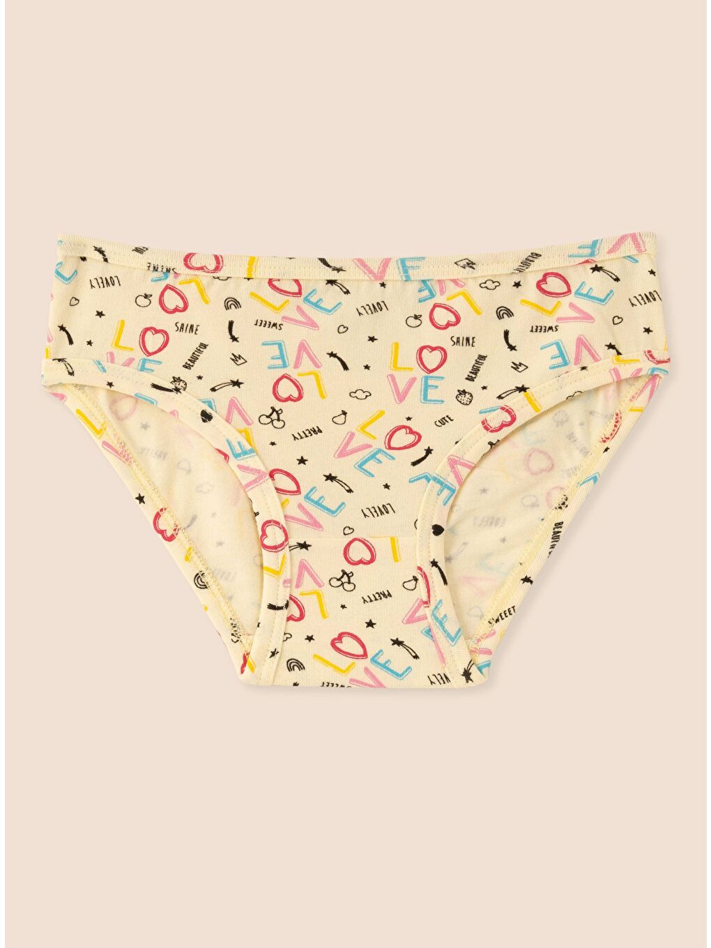 Beyaz Kız Çocuk Organik Pamuklu Elastanlı Külot Empirme Love 6 lı Paket-5