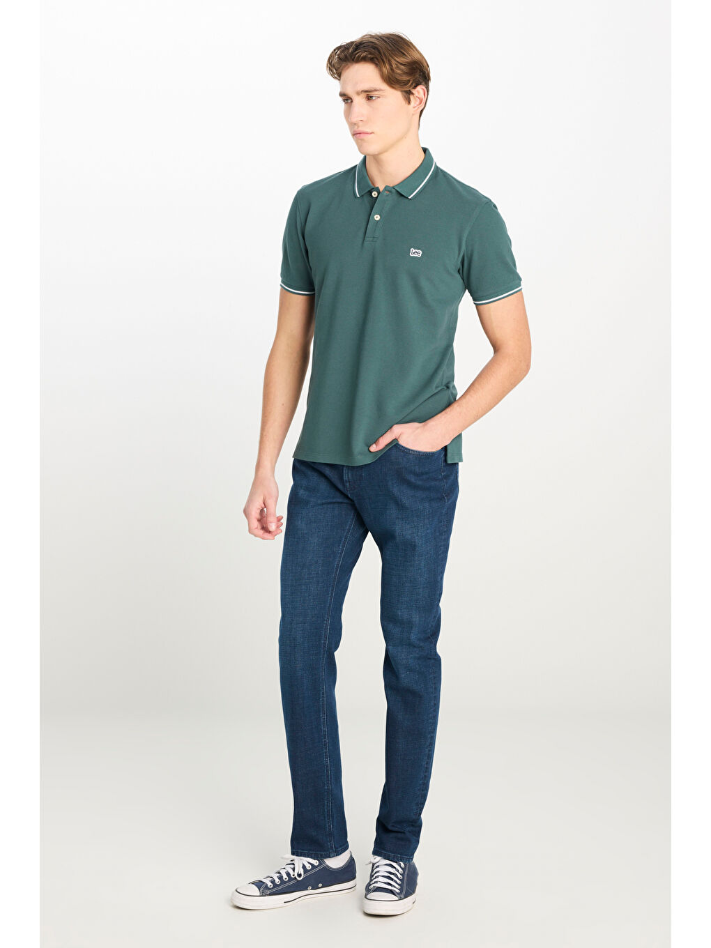 %100 Pamuk Regular Fit Normal Kesim Yeşil Polo Yaka Tişört-2