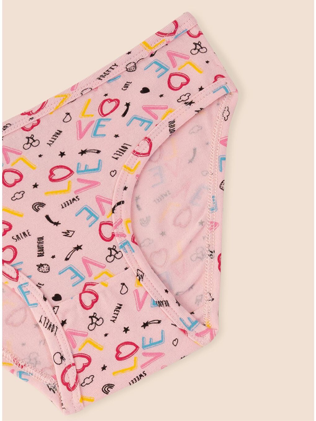 Beyaz Kız Çocuk Organik Pamuklu Elastanlı Külot Empirme Love 6 lı Paket-7