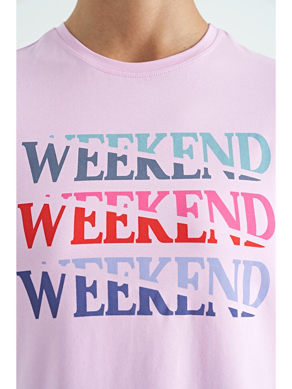 Pembe Renkli Yazı Baskılı Rahat Form Kadın Basic T-Shirt - 02241-1
