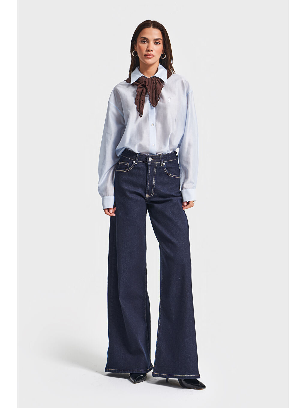 Kadın İndigo Renk 7w5-50 LYL36 Palazzo Fit Esnek Kumaş İç Boy 80cm Denim Jean-1