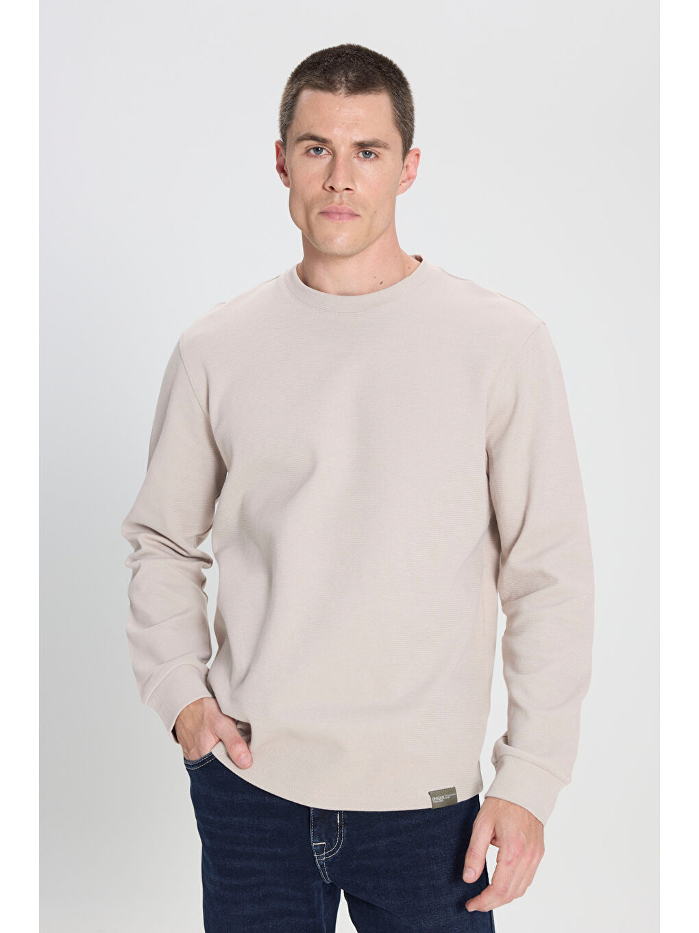 Regular Fit Normal Kesim Bisiklet Yaka Bej Tişört-1