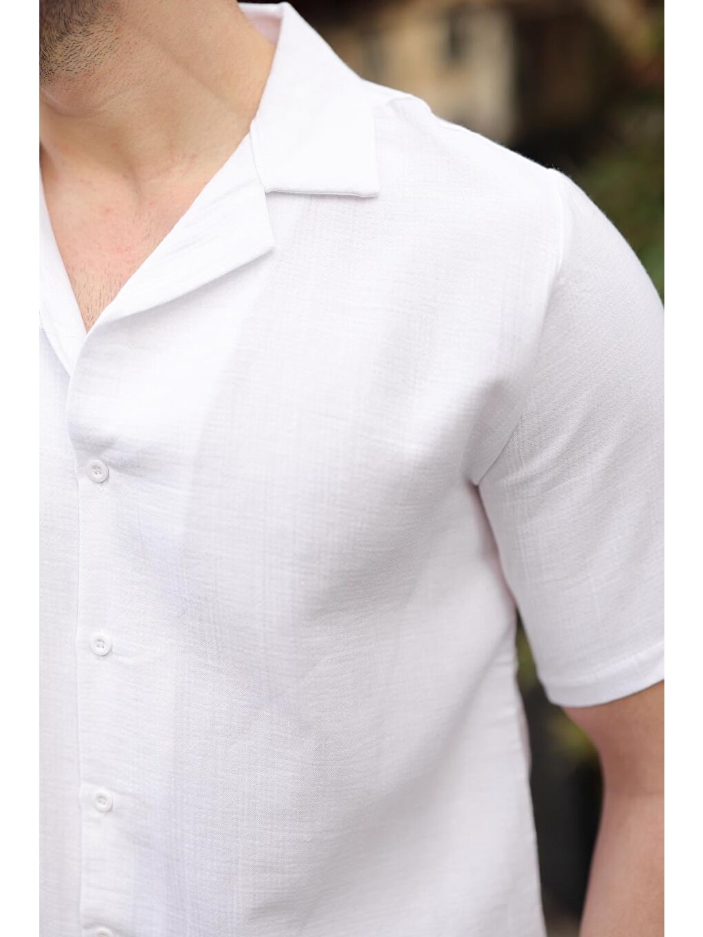 Beyaz %100 Pamuklu Erkek Şort Gömlek Takım E7361-2