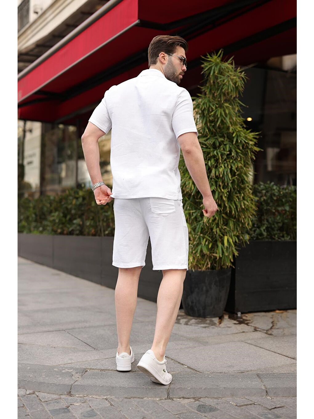Beyaz %100 Pamuklu Erkek Şort Gömlek Takım E7361-4