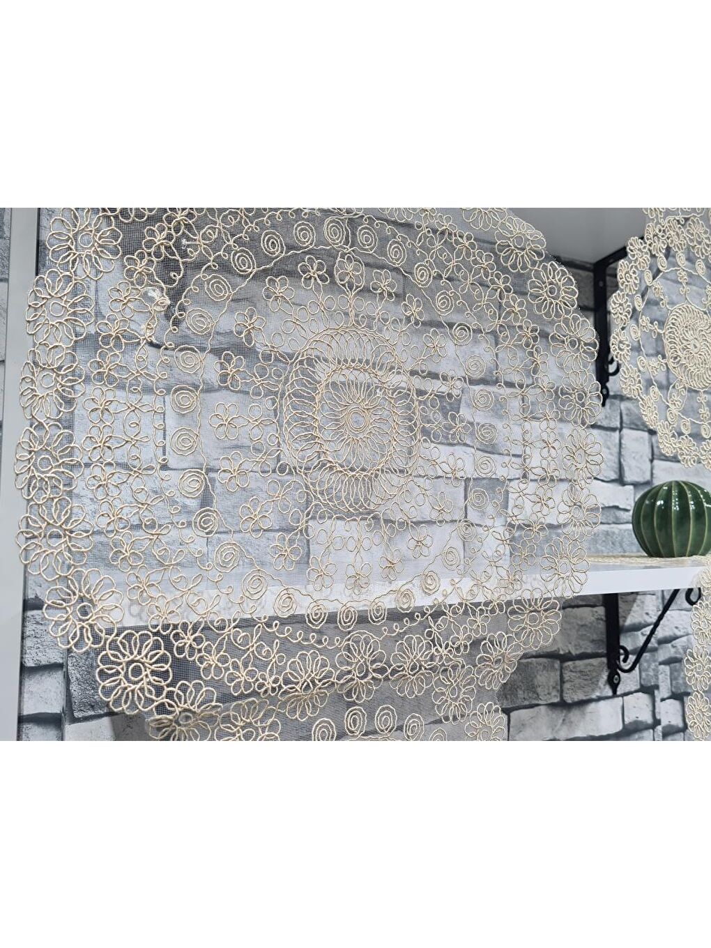 Kahverengi Çiçek Kordonlu 5 Parça Salon Takımı Cappucino-4