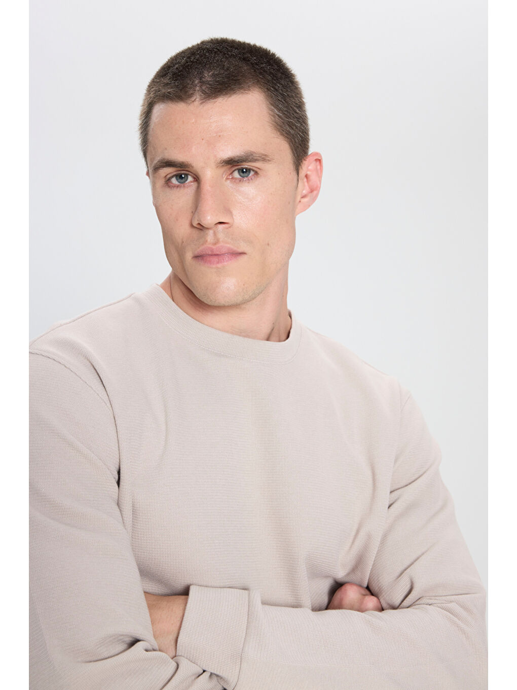 Regular Fit Normal Kesim Bisiklet Yaka Bej Tişört-3