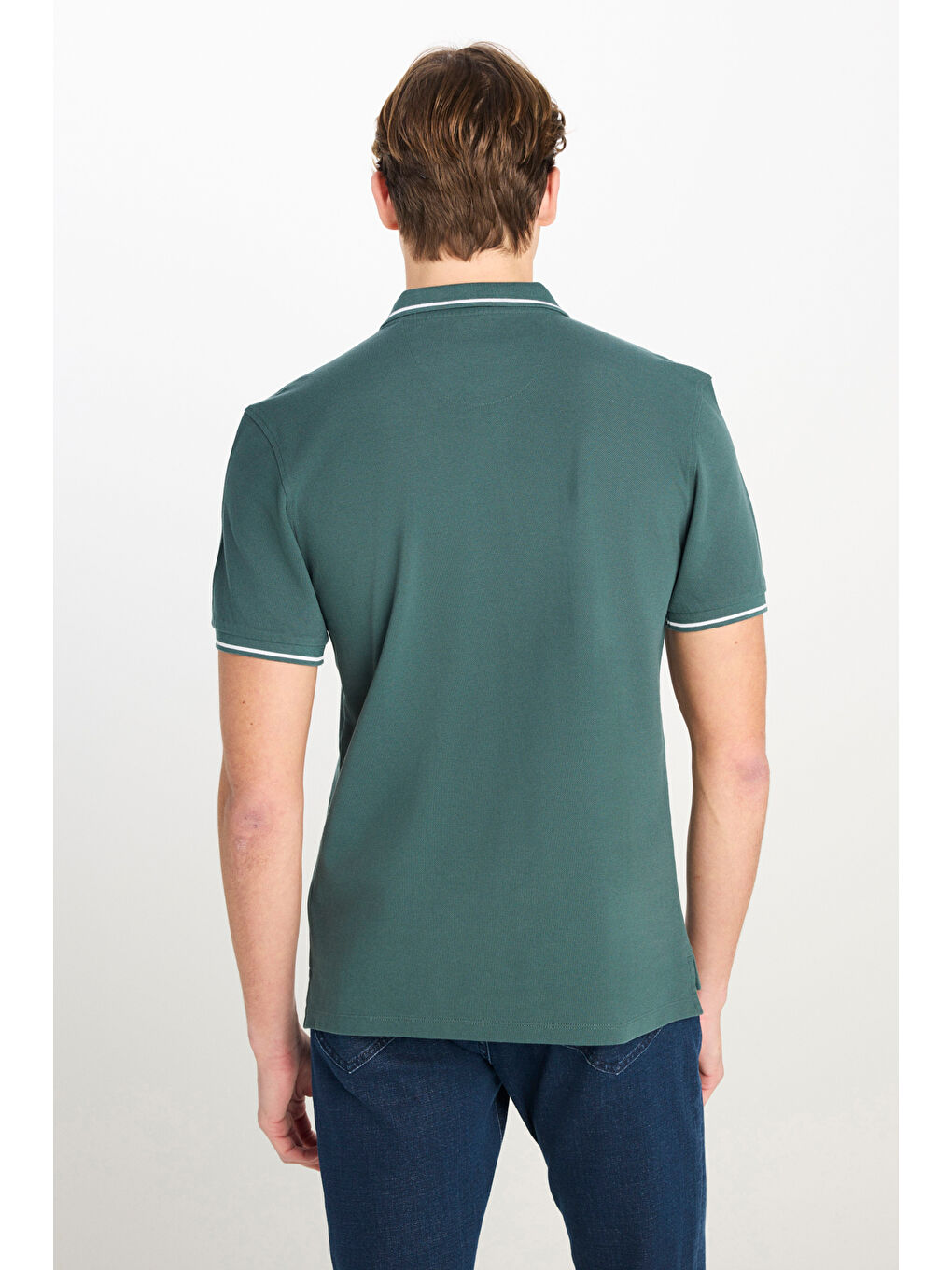 %100 Pamuk Regular Fit Normal Kesim Yeşil Polo Yaka Tişört-4