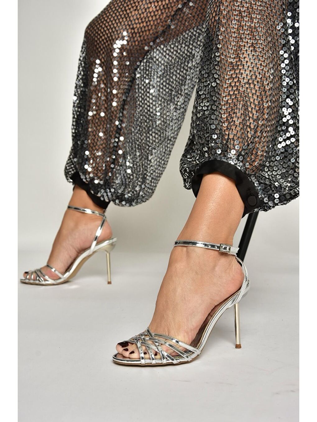 Gri Gümüş Kadın Topuklu Ayakkabı Y820016434-3