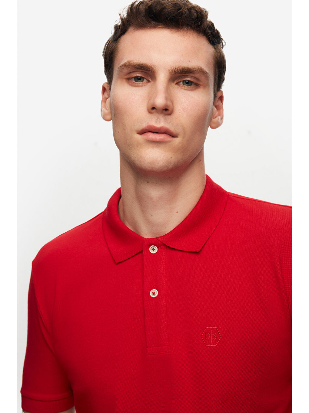 Regular Fit Kırmızı %100 Pamuklu Uzun Ömürlü Kıvrılmaz Polo Yaka Nakışlı T-Shirt-2