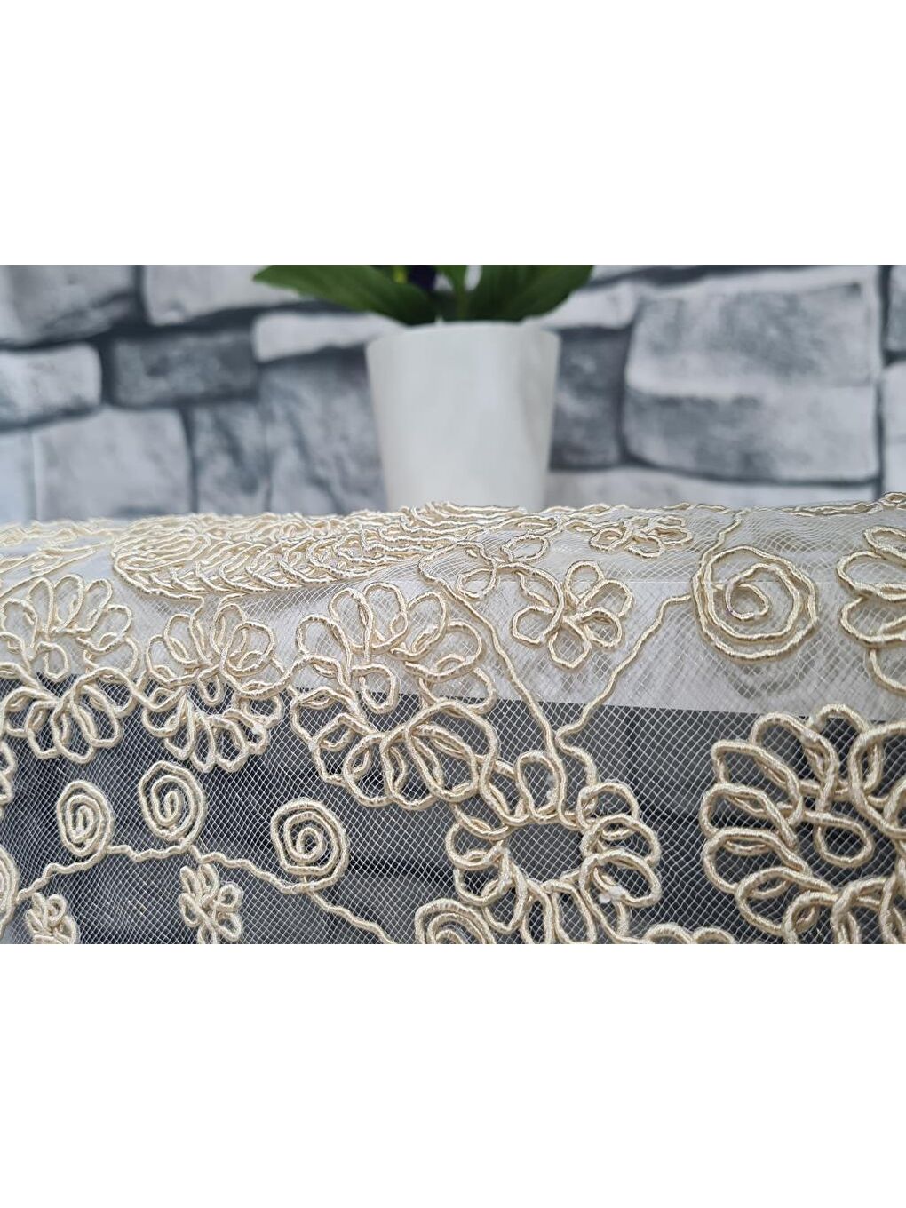 Kahverengi Çiçek Kordonlu 5 Parça Salon Takımı Cappucino-7