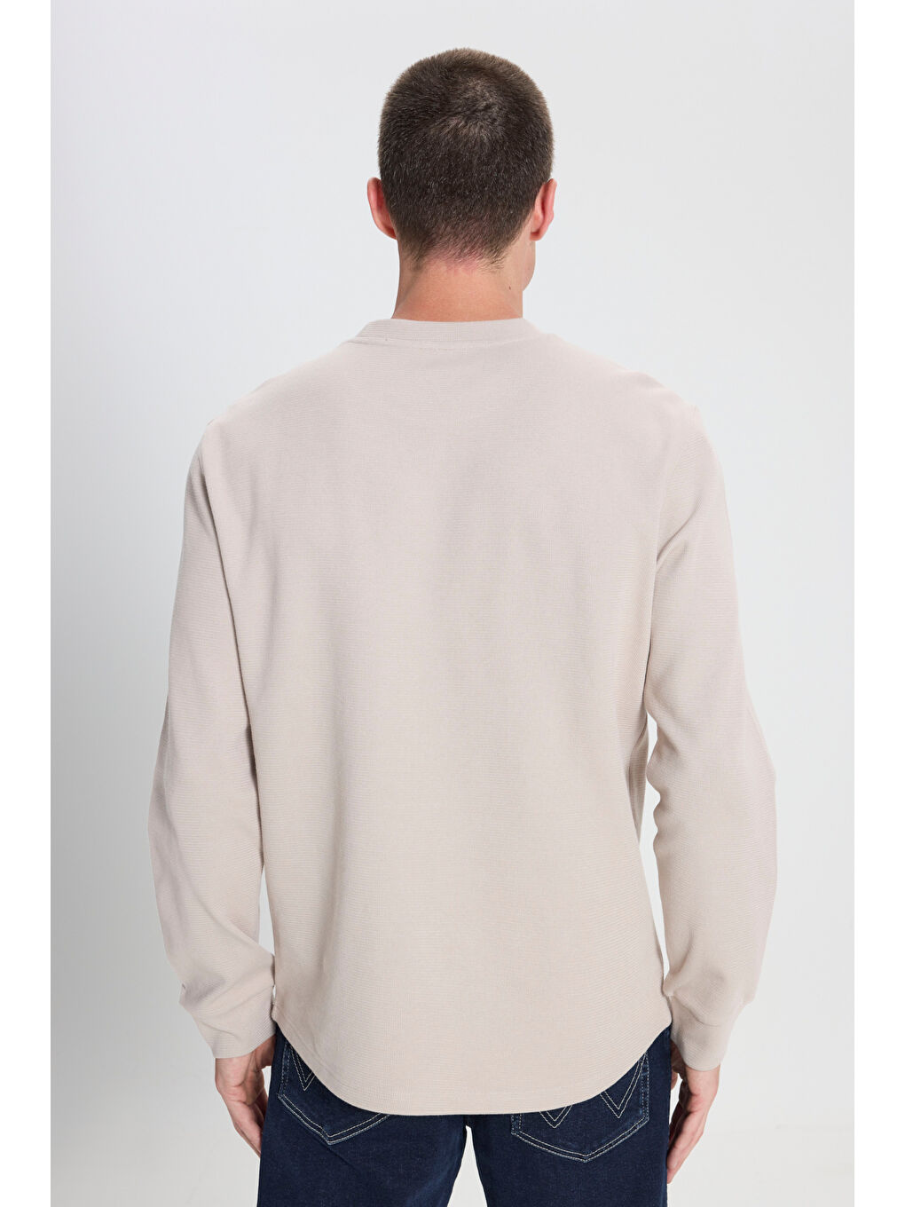 Regular Fit Normal Kesim Bisiklet Yaka Bej Tişört-4